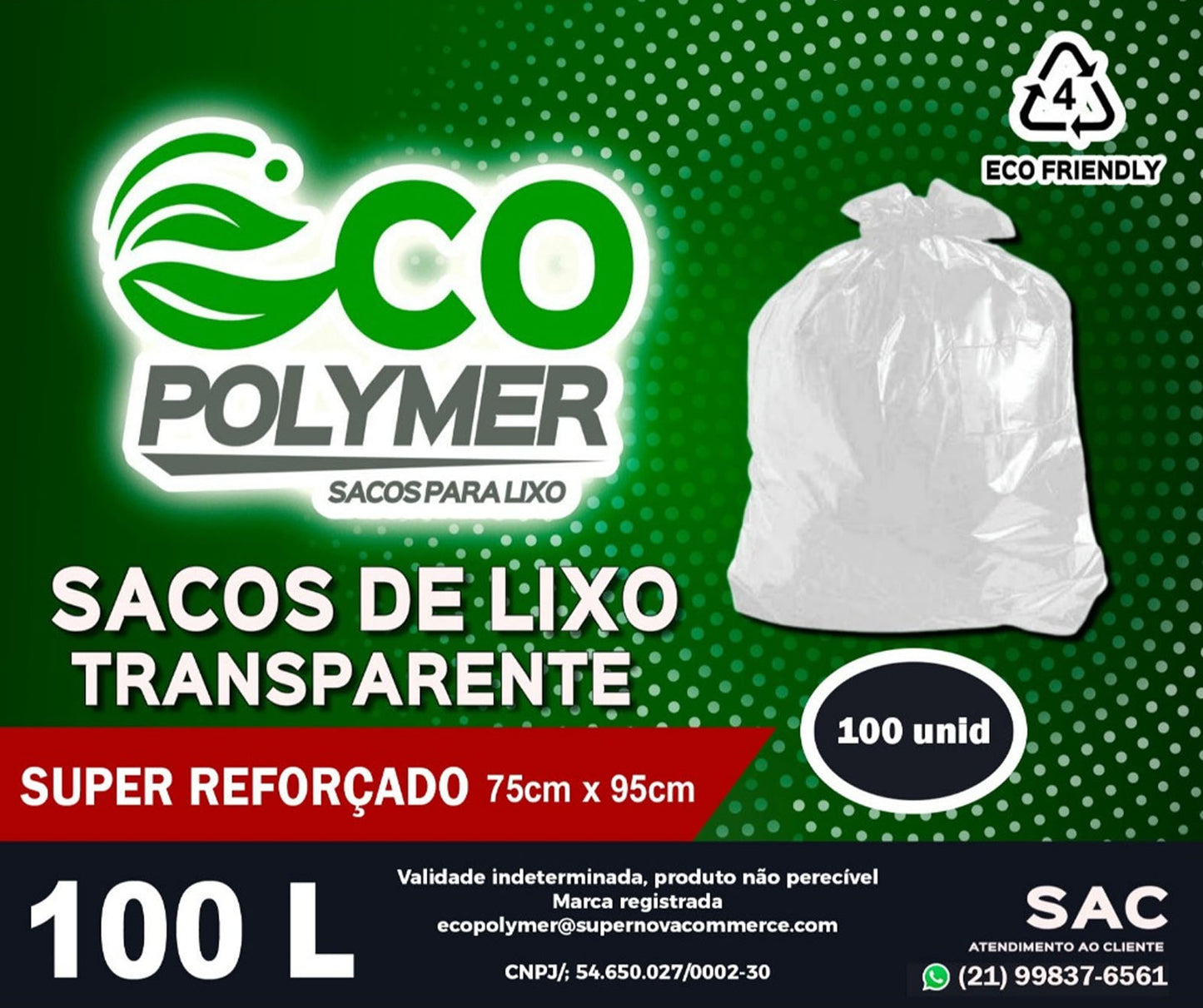 Saco de Lixo Transparente 100l Super Reforçado 100Unid