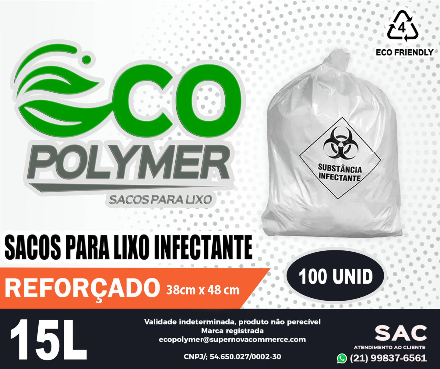 Saco de Lixo Infectante branco 15l - 100unid