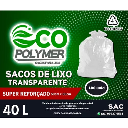 Saco de Lixo Transparente 40l Super Reforçado 100unid