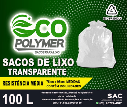 Saco De Lixo Transparente 100l Resistência Média 4 Micra 100 Unid