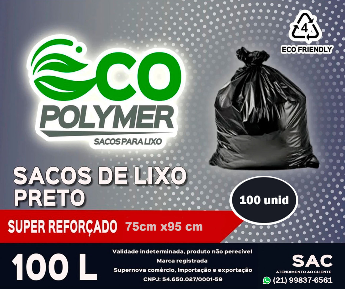 Saco de Lixo Preto 100l Resistência média 50 Unid