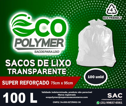 Saco de Lixo Transparente 100l Super Reforçado 100Unid