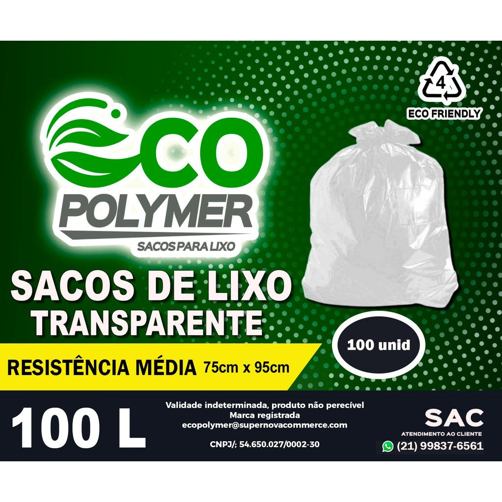 Saco de Lixo Transparente 100l Resistência média 50 Unid