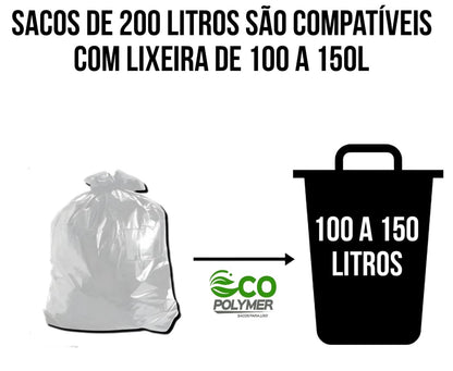 Saco De Lixo Transparente 200l Resistência Média 4 Micra 100 Unid