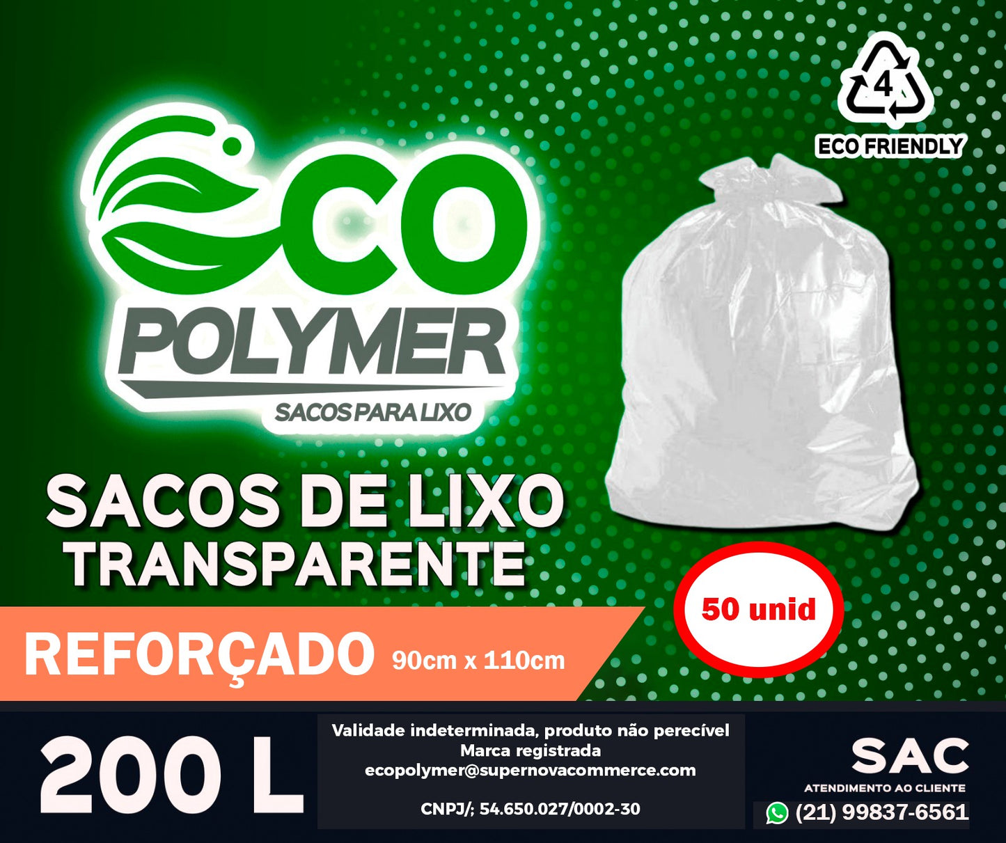 Saco de Lixo Transparente 200l reforçado 50Unid
