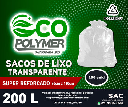 Saco de Lixo Transparente 200l Super Reforçado 100Unid