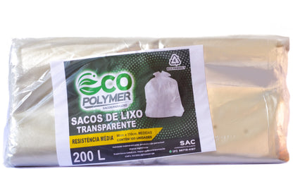 Saco De Lixo Transparente 200l Resistência Média 4 Micra 100 Unid