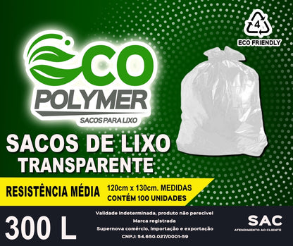 Saco De Lixo Transparente 300l Resistência Média 4 Micra 100 Unid