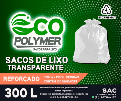 Saco De Lixo Transparente 300l Reforçado 4 Micra 100 Unid