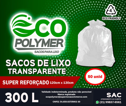 Saco de Lixo Transparente 300l Super Reforçado 50 Unid