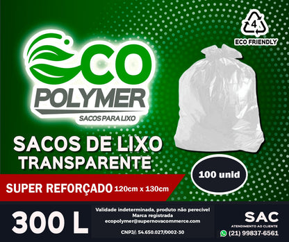 Saco De Lixo transparente 300l Super Reforçado 6 Micra 100 Unid