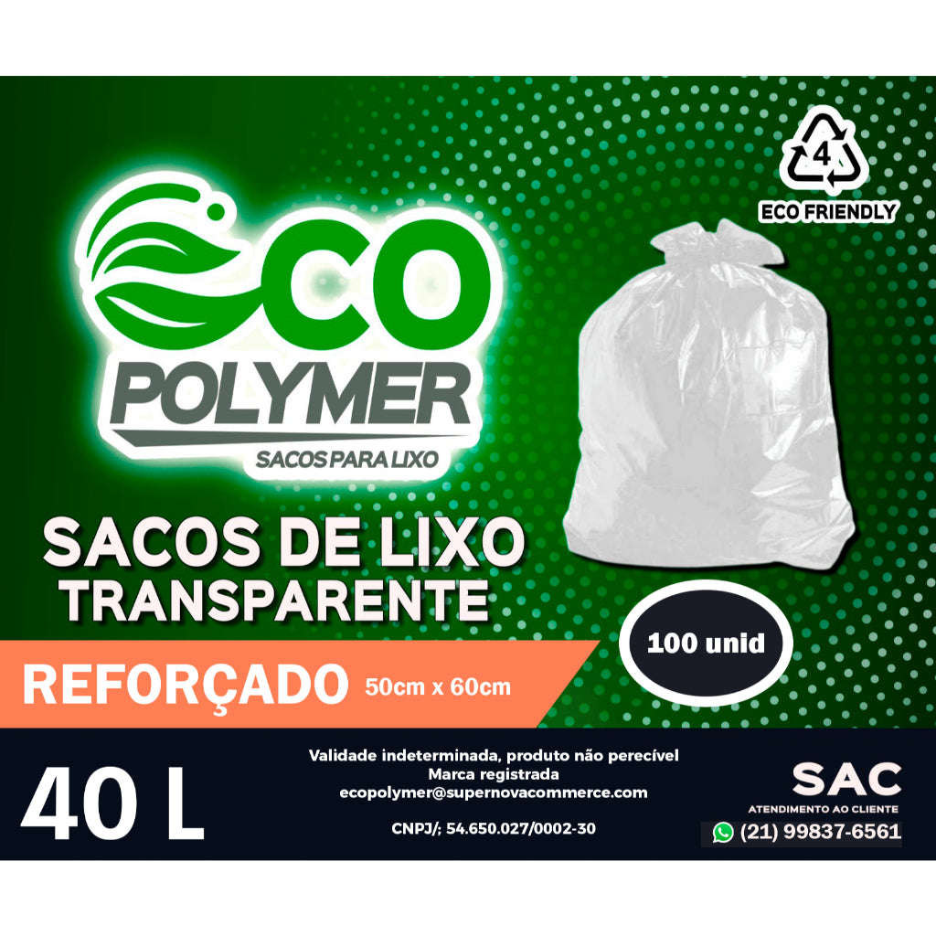 Saco de Lixo Transparente 40l Reforçado 100unid