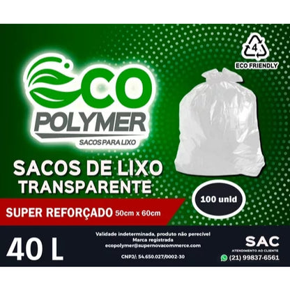 Saco de Lixo Transparente 40l Super Reforçado 100unid
