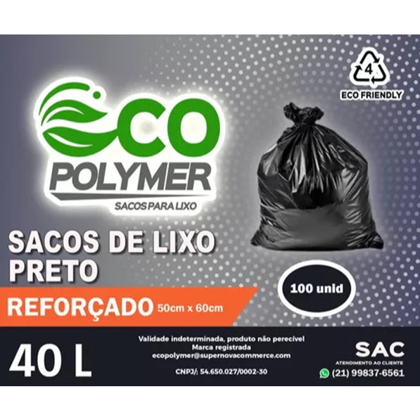 Saco de Lixo Preto 40l Reforçado 100unid