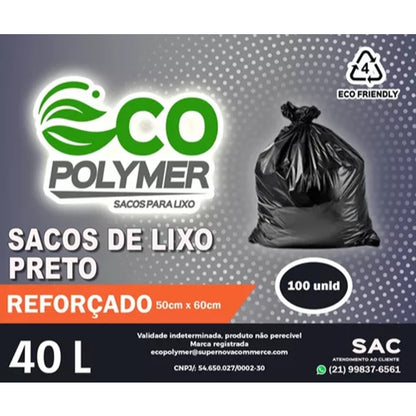 Saco de Lixo Preto 40l Reforçado 100unid