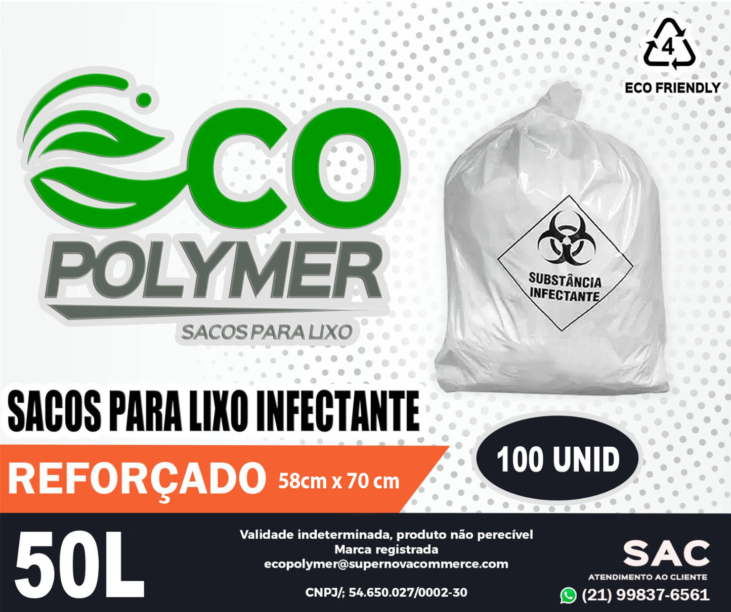 Saco de Lixo Infectante branco 50l - 100 unid