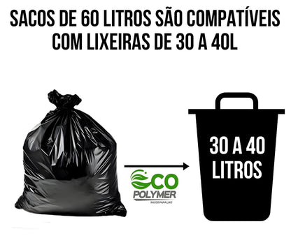 Sacos De Lixo Preto 60l Resistência média 4 Micra 100 Unid