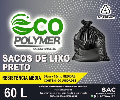 Sacos De Lixo Preto 60l Resistência média 4 Micra 100 Unid