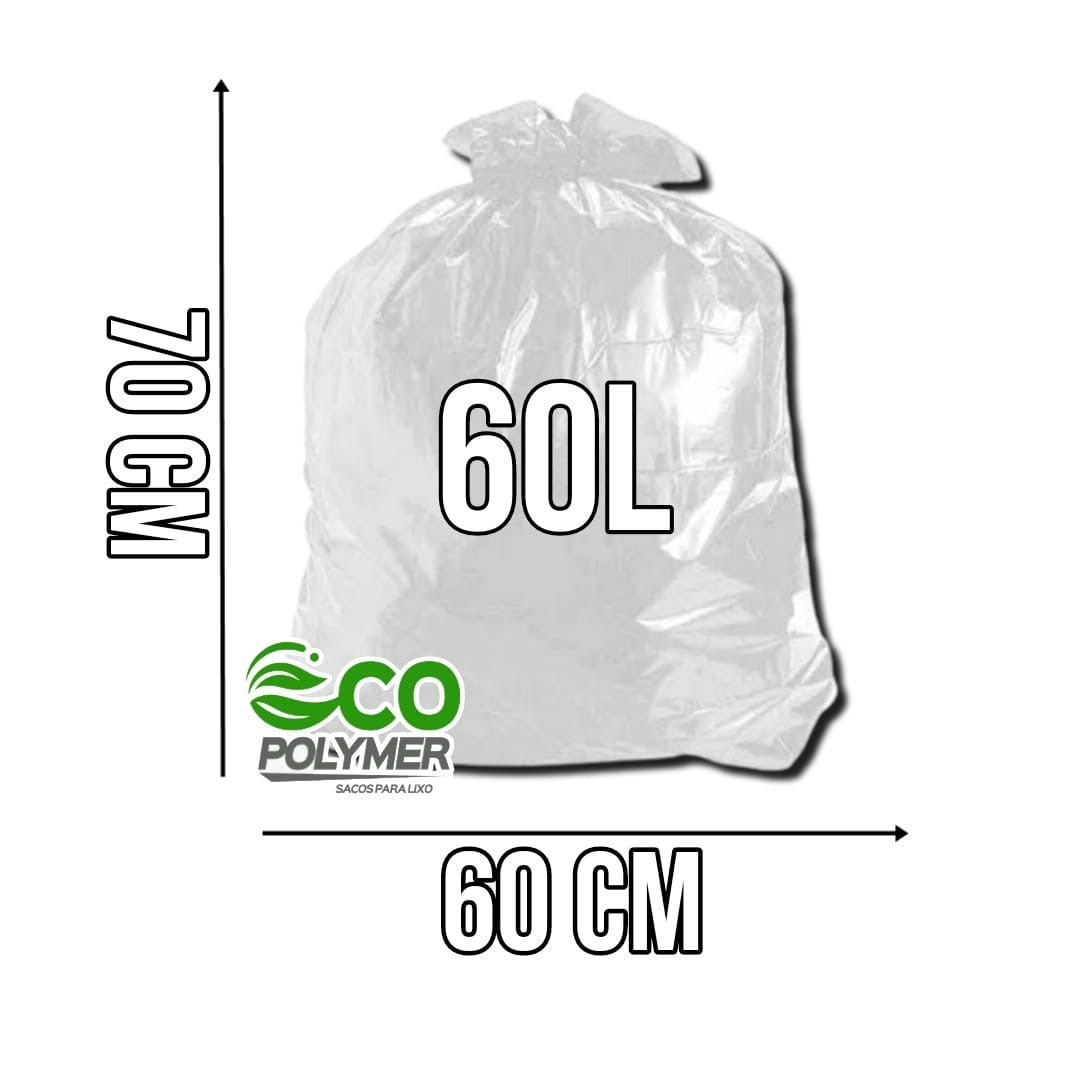 Saco De Lixo Transparente 60l Resistência Média 4 Micra 100 Unid