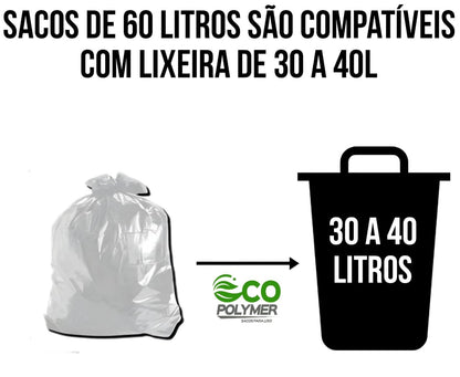 Saco De Lixo Transparente 60l Resistência Média 4 Micra 100 Unid