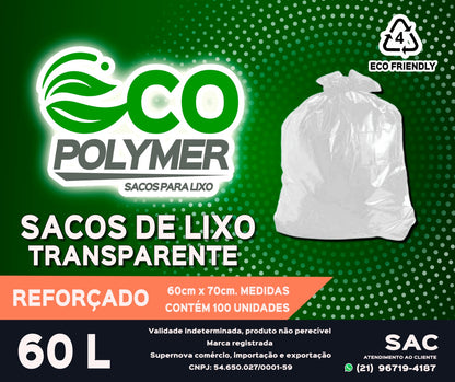 Saco De Lixo Transparente 60l Reforçado 5 Micra 100 Unid