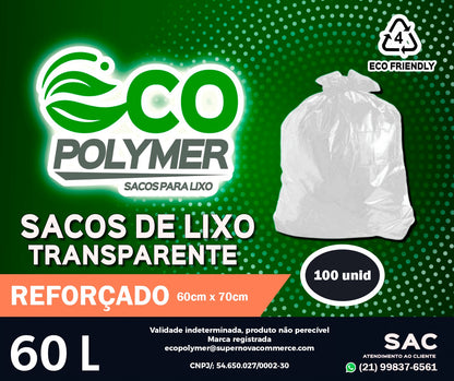 Saco de Lixo Transparente 60l super reforçado 100unid