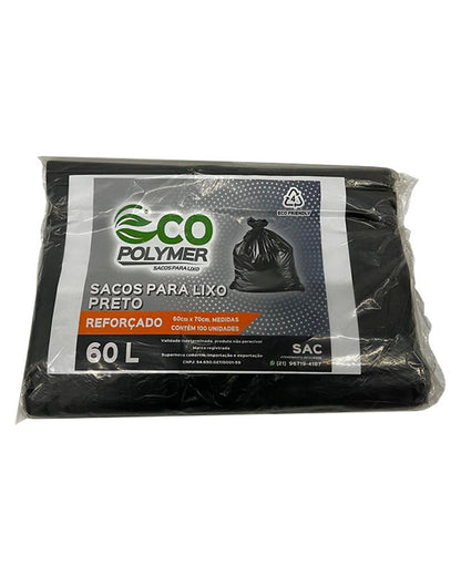 Saco De Lixo Preto 60l Reforçado 5 Micra 100 Unid