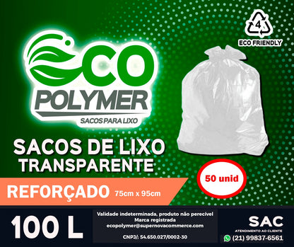 Saco de Lixo Transparente 100l Reforçado 50Unid