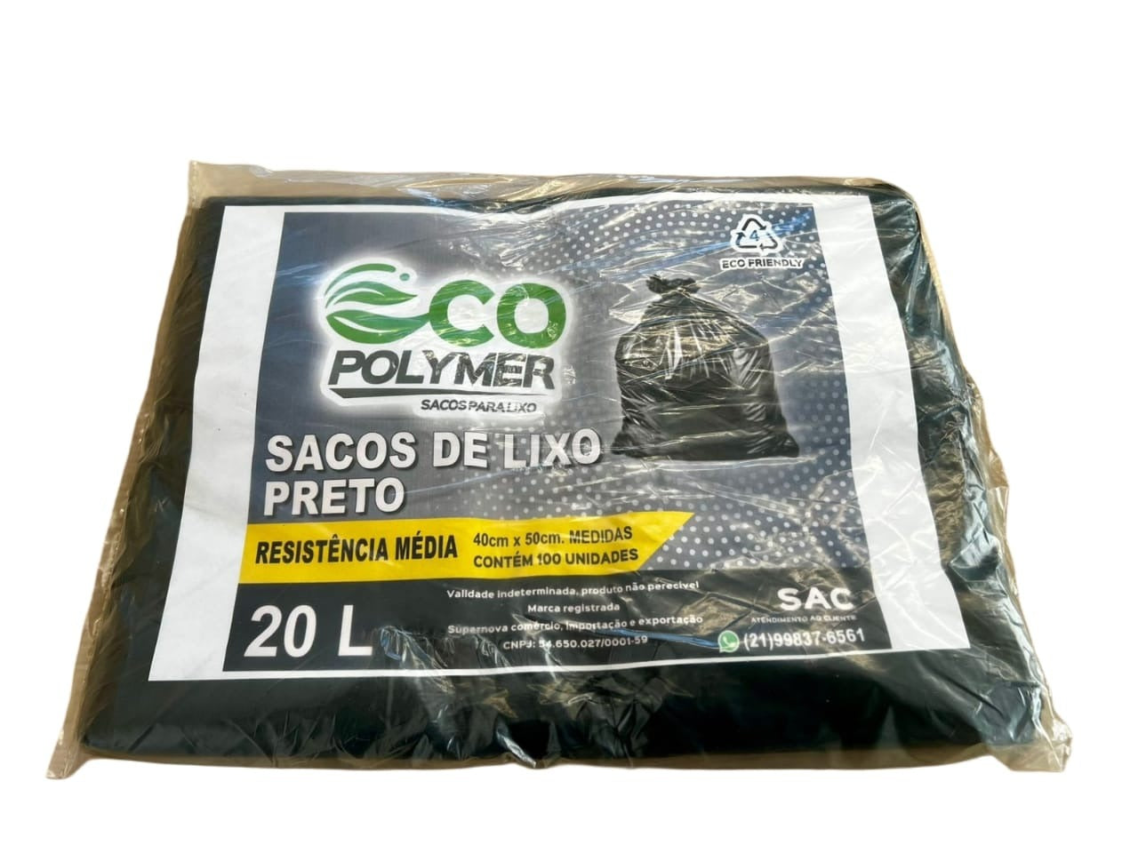 Saco De Lixo Preto 20l Resistência média 4 Micra 100 Unid