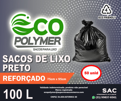 Saco de Lixo Preto 100l Super Reforçado 50Unid