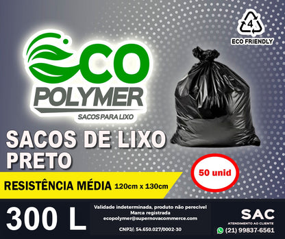 Saco De Lixo Preto 300l Resistência média 4 Micra 50 Unid