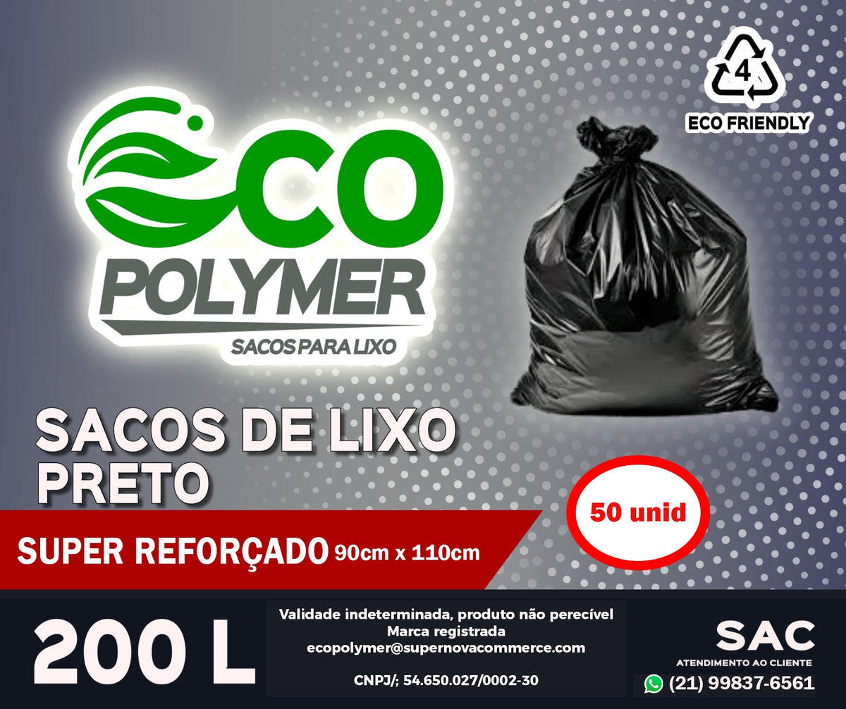 Saco de Lixo Preto 200l Super Reforçado 50Unid